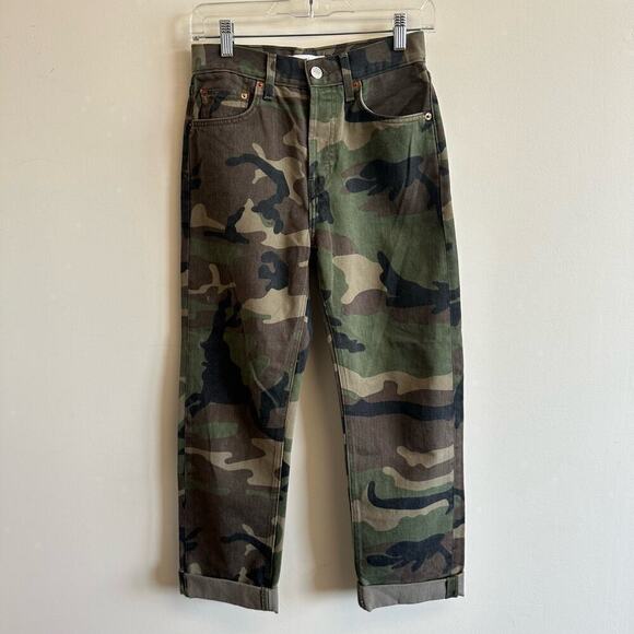Re/Done Camo High Rise Stovepipe Jeans Straight High Waisted Denim Size 25 / 0 - Picture 13 of 13